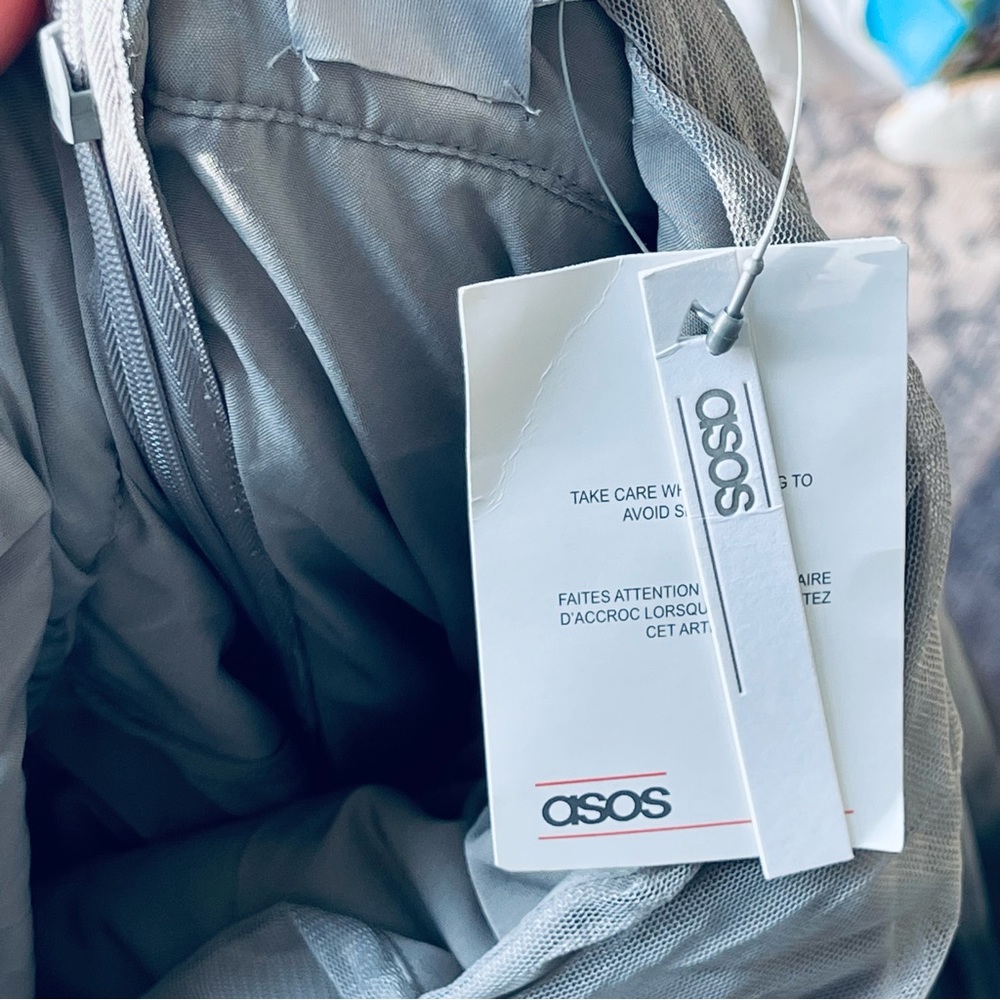 New! ASOS Premium Tulle One Strap Dress Maxi Formal Grey Silver size 8 Med 8889 - Picture 3 of 15